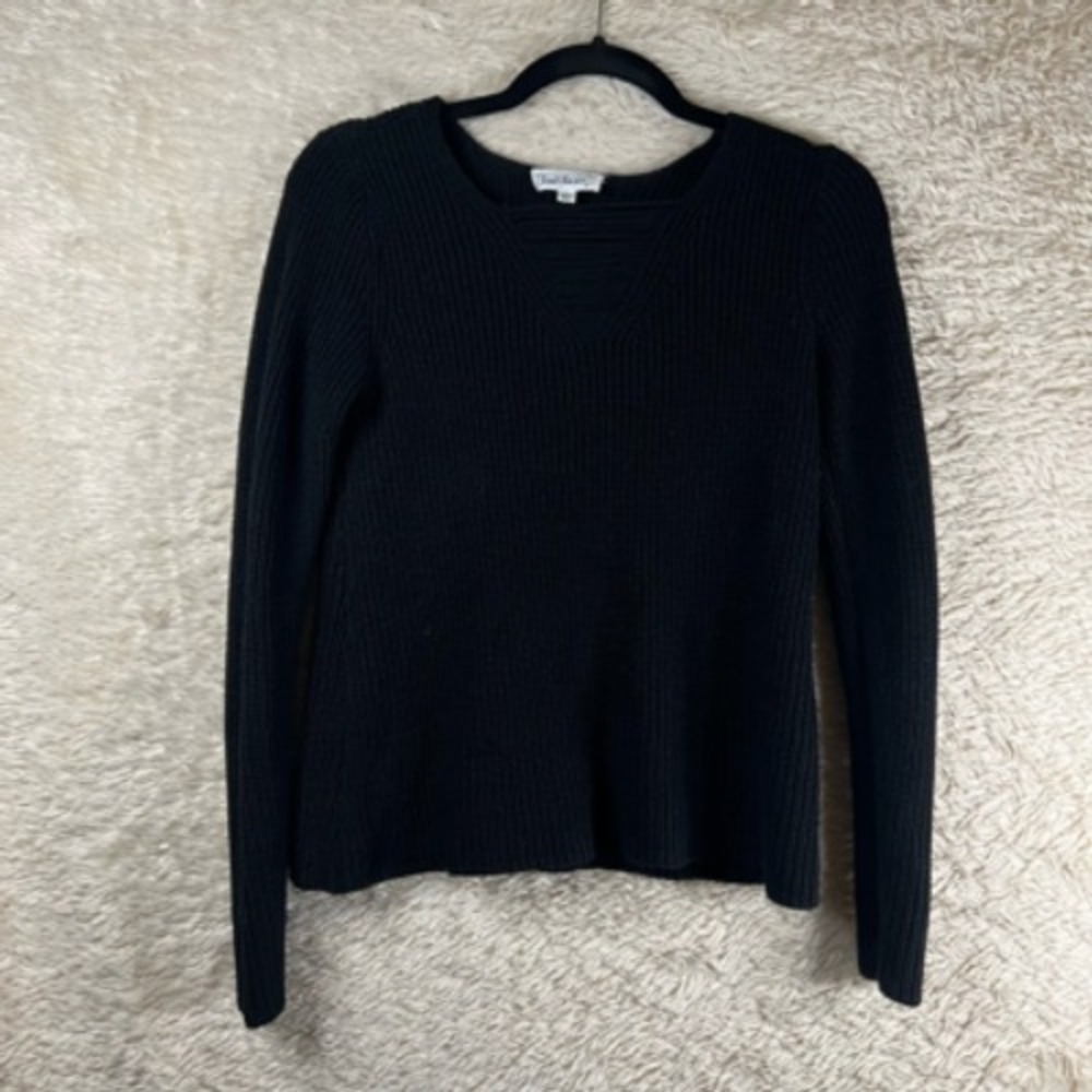 Cloud Chaser Womens Knit Pullover Sweater Black Long Sleeve Ribbed Small